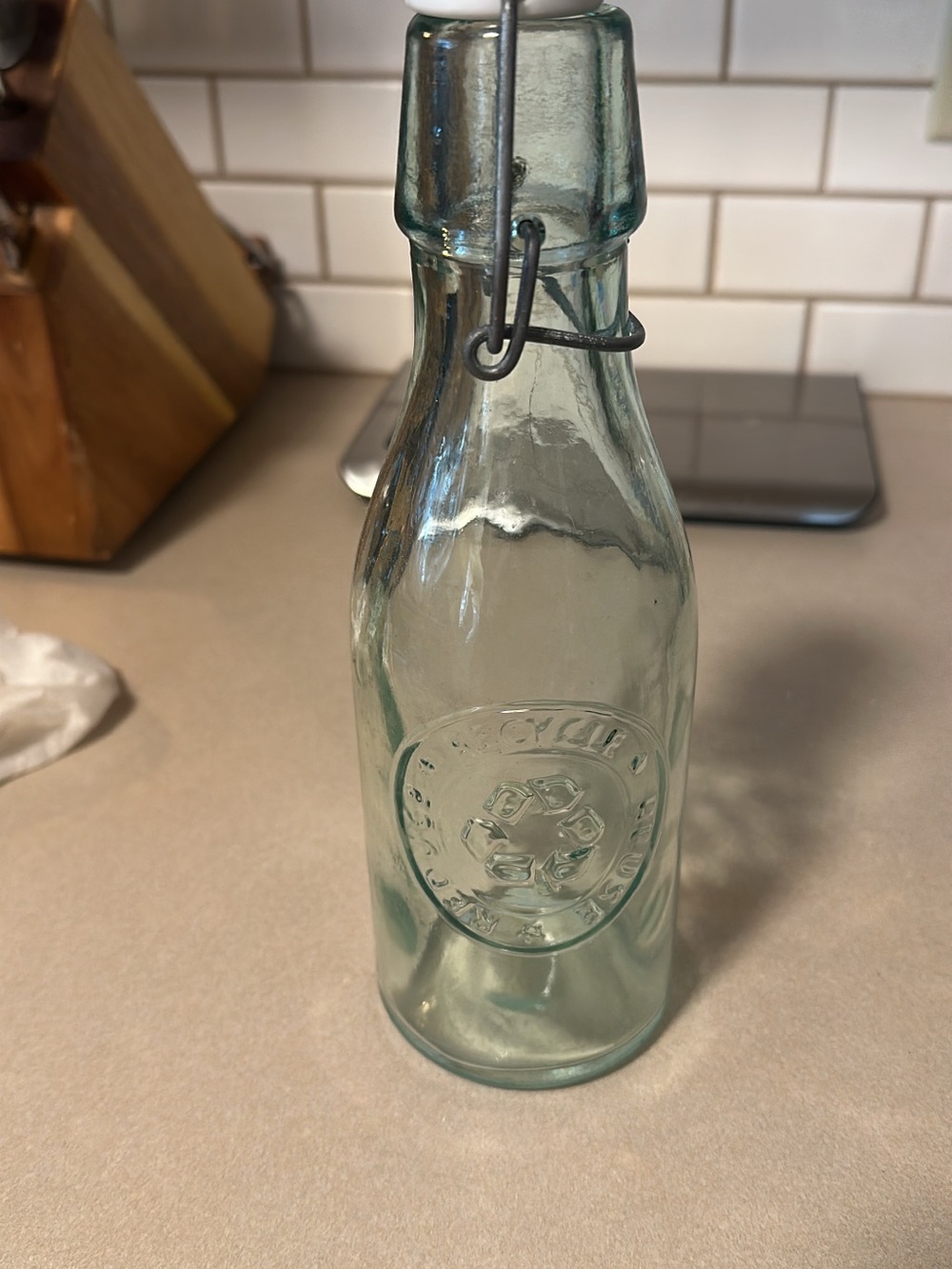 Clear Aqua Glass Bottle with Swing Top Cap - Home Dining